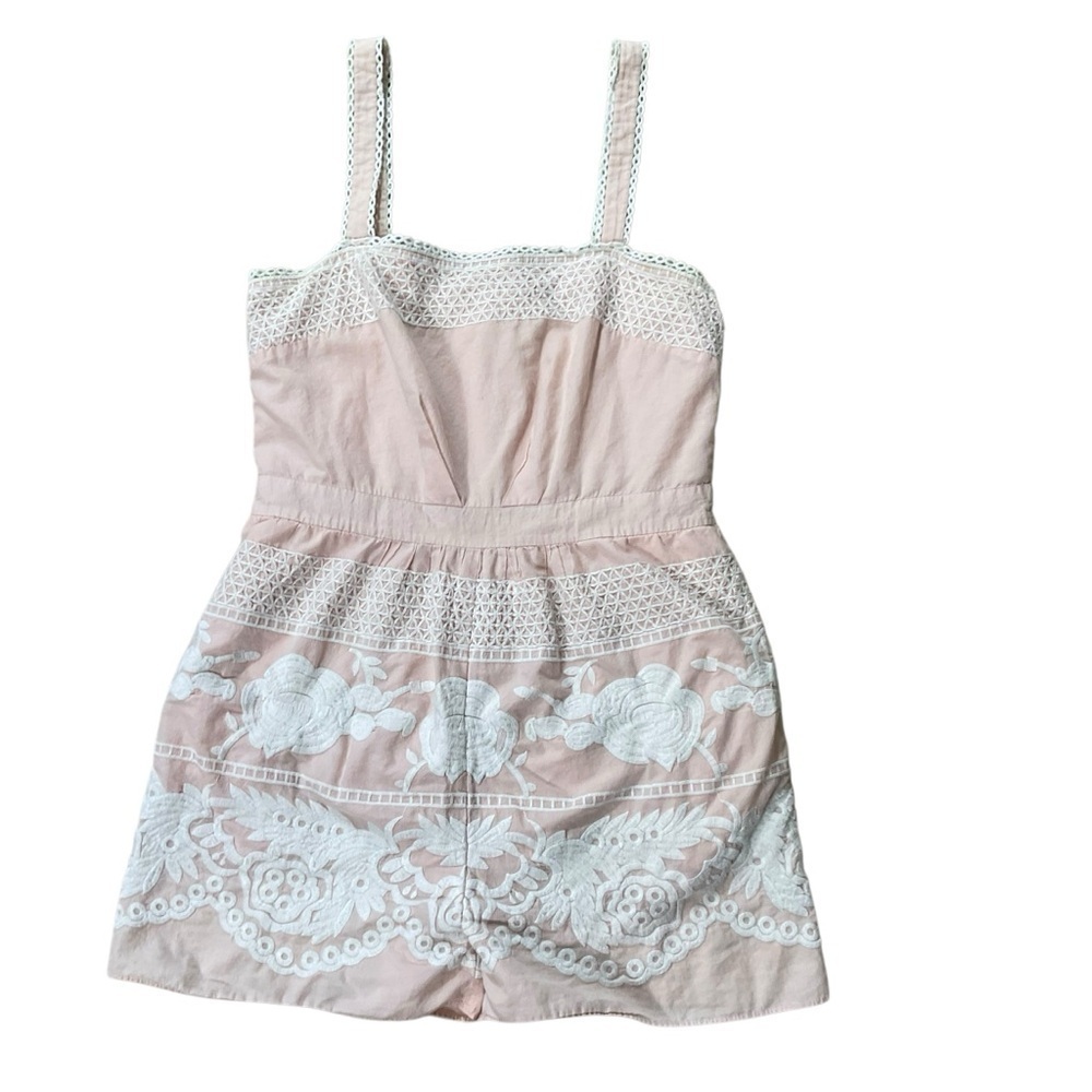 Aijek Andrea Embroidered Romper Blush Pink White Lace Trim Size 10 - 12(Aijek 3)